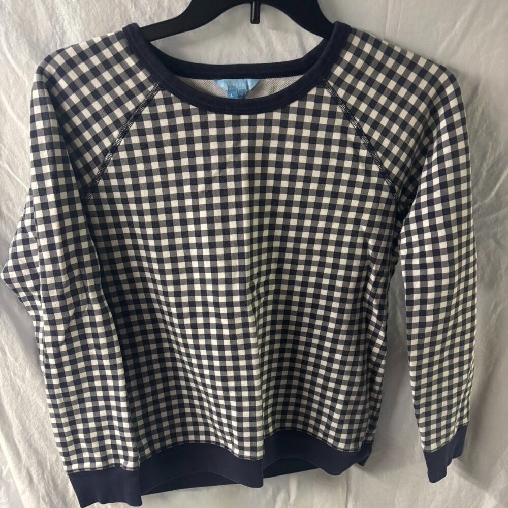 Draper James Gingham Cotton Sweatshirt Small Navy White-SZ-Large